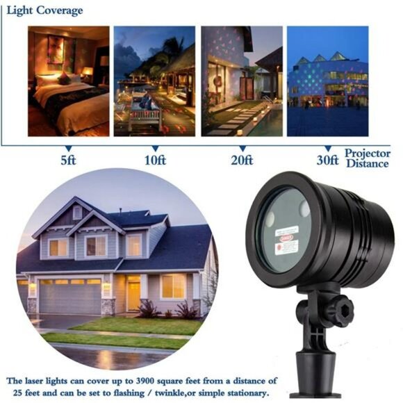 Christmas Laser Lights, Projector Lights Landscape Spotlight Red and Green Star - Picture 4 of 6